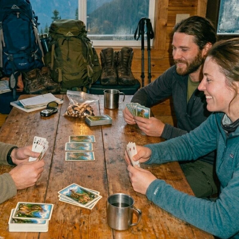 HIkers playing cards